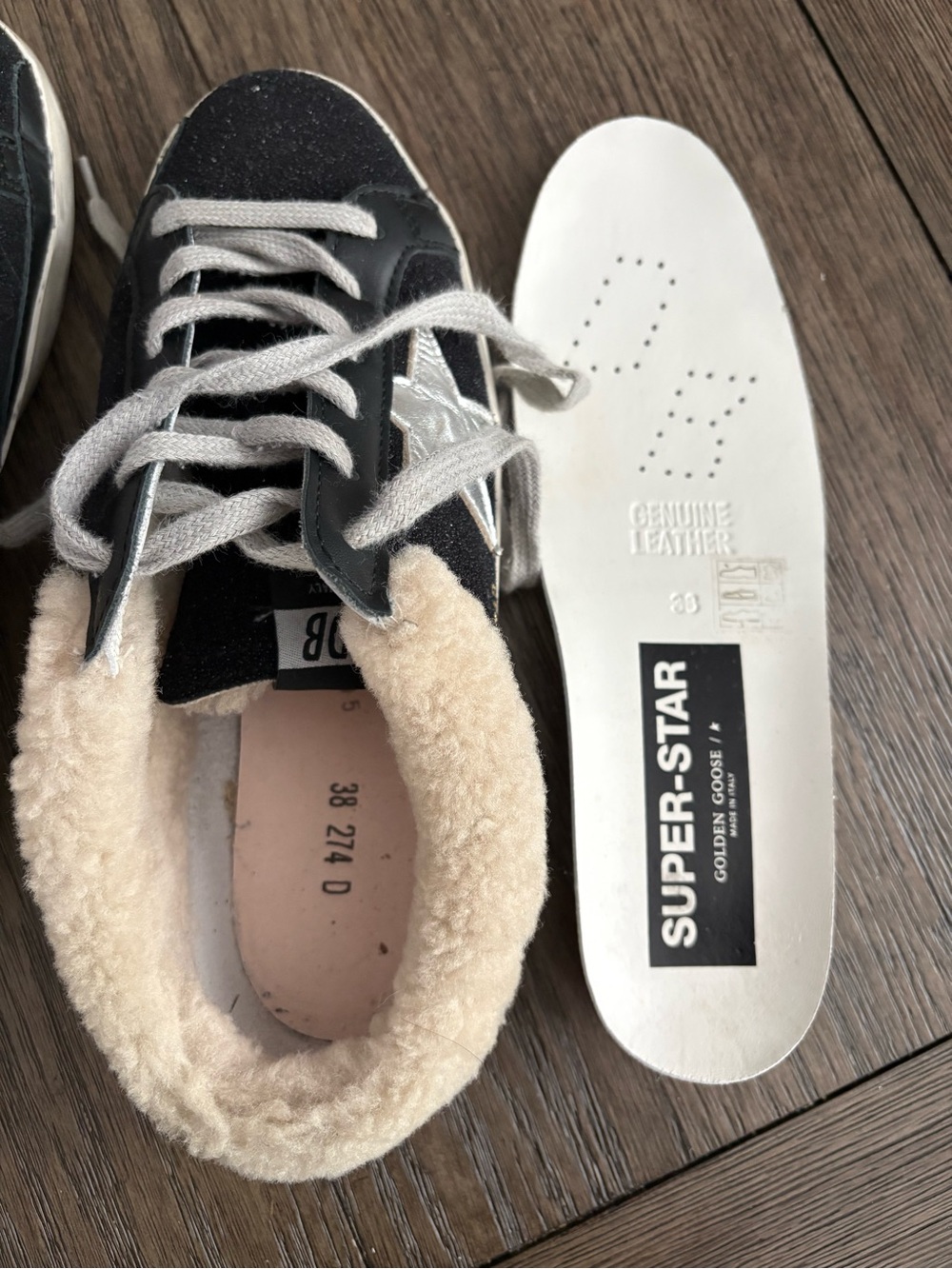 Golden Goose Black Star Sneakers with Cream Shearling Collar - Picture 7 of 7
